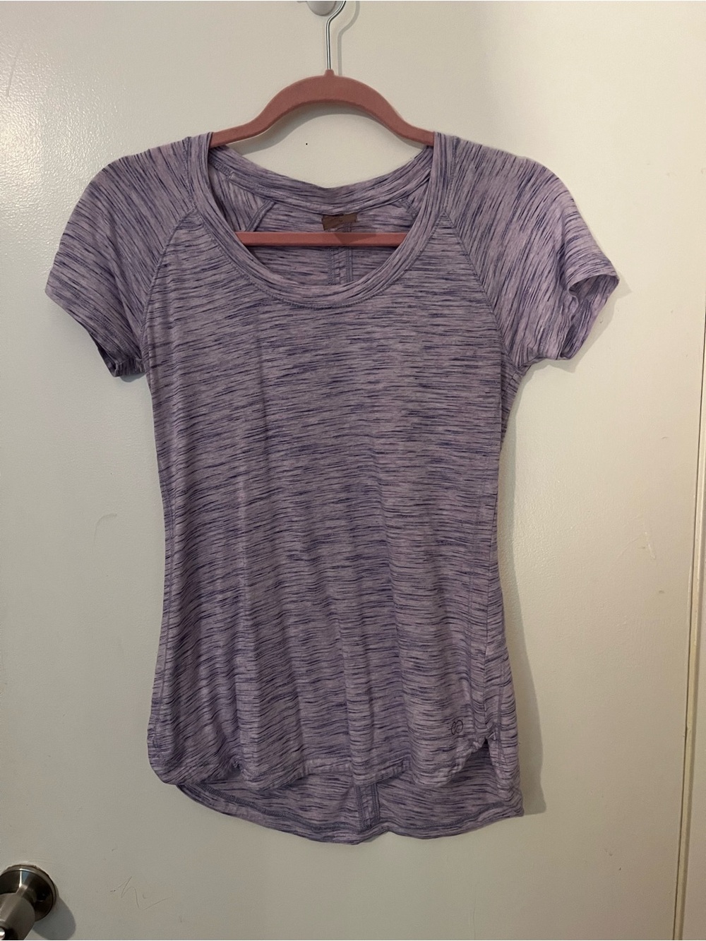 CALIA Women’s Purple Heathered Crew Neck Stretch Raglan Tee S Athletic Fit